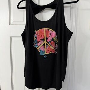 Torrid Black Tank Top with Floral Peace Sign